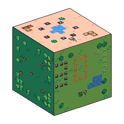 Cubic world: the game's pixel-art cube with its biome faces