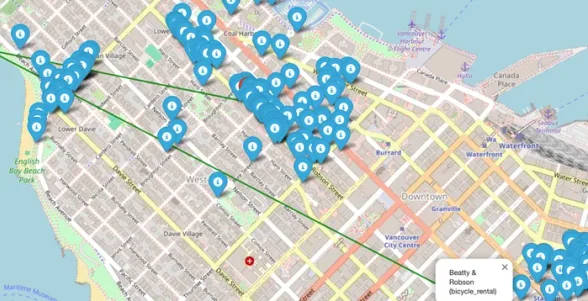 Map of a photo walk with nearby amenities