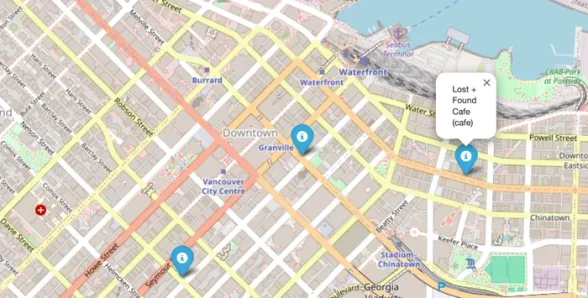 Map of places that match the typed preferences