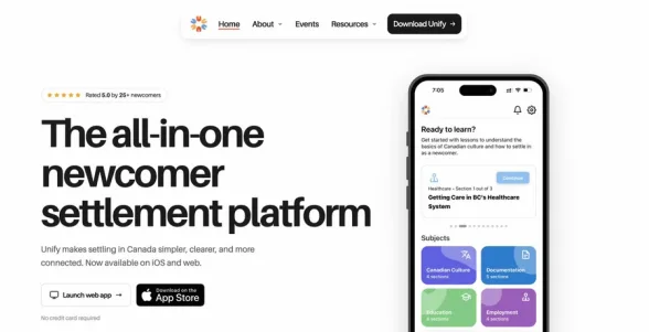 Unify landing page: The all-in-one newcomer settlement platform