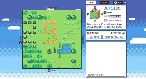 Cubic outside view: a bright pixel-art biome on the cube's surface